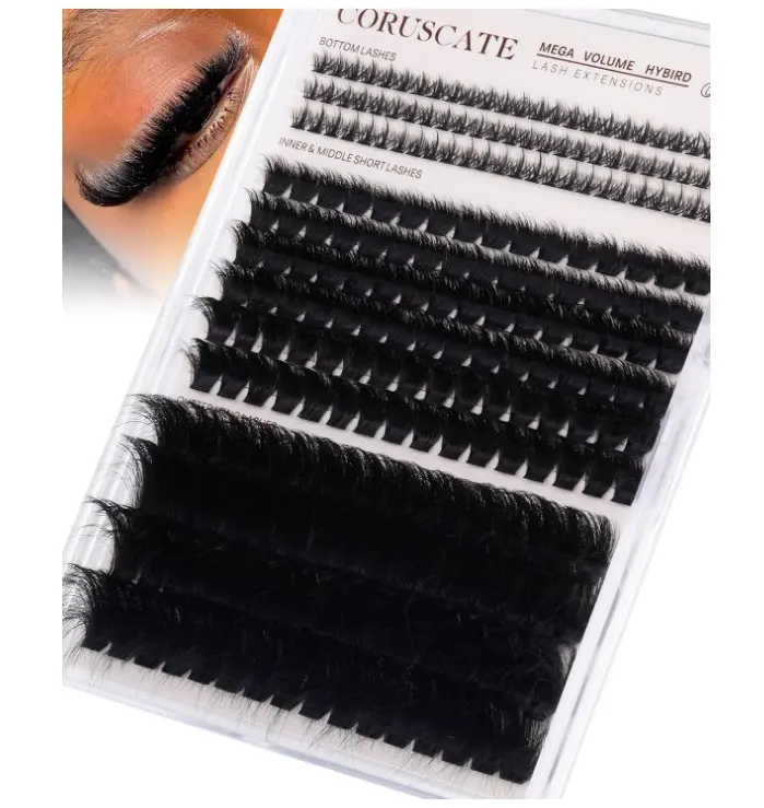 CORUSCATE Lash Clusters Bottom Lashes Mink Eyelash Clusters Mega Volume | Cat Eye Cluster Lashes Individual Dramatic Cluster Eyelash Extensions Long 24mm for Baddie Full Glam Look