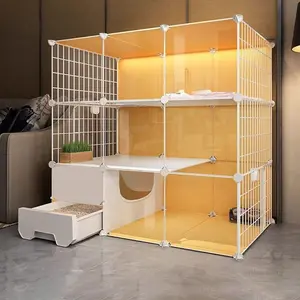 Cat Cage for Home Use, Large Free Space Indoor Cat Enclosure, One Room One Hall One Bathroom Cat Bed and Litter Box Combined, Empty Cat Cage