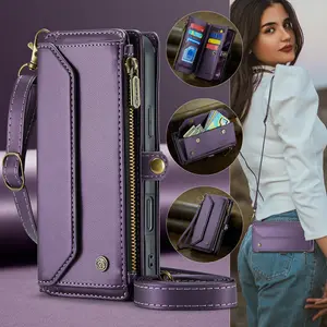 Multi Functional Zipper Leather Phone Bag+long Shoulder Strap Suitable for Iphone 17pro Max 17air 16pro Max 15 14plus 13 12 11pro Max 10 Card Slots+1 Zipper Bag+1 Wallet Slot+short Wrist Strap Phone Wallet Purse