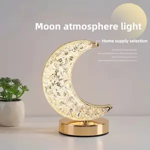 1pc Rechargeable Crystal Table Lamp, Moon Star Table Light, Dimmable Star Bedroom Touch Lamp, 3 Colors Changeable (Short Press to Change Color, Long Press to Change Brightness), Suitable for Living Room Christmas Decoration