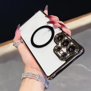 Magnetic Electroplated Acrylic Phone Case, Full Coverage Anti-Drop Shockproof Design, Removable Camera Hole, Transparent Aesthetic Protective Cover for Samsung Galaxy S26 S25 S24 S23 S22 S20FE S21 ULTRA S22 plus Galaxy A55 A56