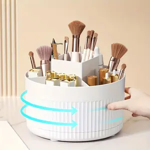 360° Rotatable Makeup Brush Storage Box, 1 Piece Multi Grid Makeup Brush Holder, Cosmetic Organizer, Makeup Organizer, Beauty Organizer, Makeup Tool Organizer for Bedroom Bathroom