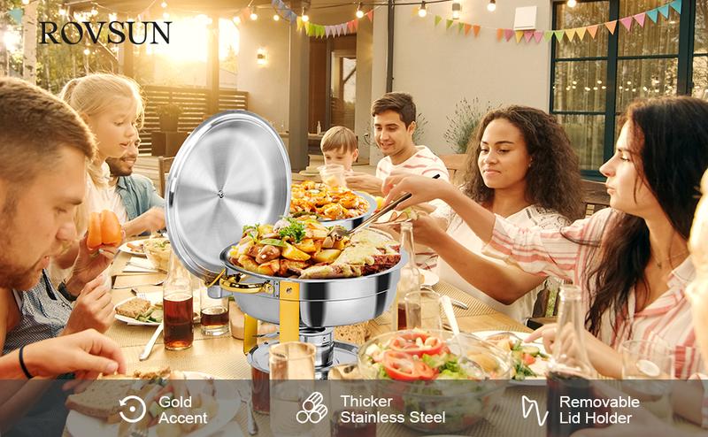 ROVSUN 2/4 Packs Gold Chafing Dishes for Buffet, 5QT Round Chafing Dish Buffet Set, Stainless Steel Chafers and Buffet Warmers Sets for Parties Weddings Catering