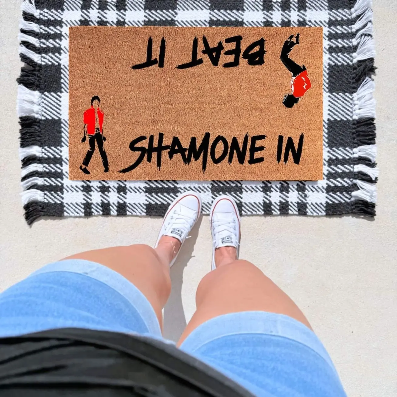 Shamone In, Beat It Doormat – Funny Michael Jackson Inspired Welcome Mat | Pop Culture Front Porch Decor