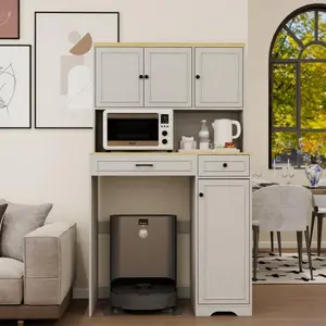 Wooden 2 Tier Over Washer and Dryer Shelves, Laundry Room Bathroom Storage Cabinet with Laundry Basket, Drawers and 2 Adjustable Shelves for Washing Machines and Robot Vacuums (White)