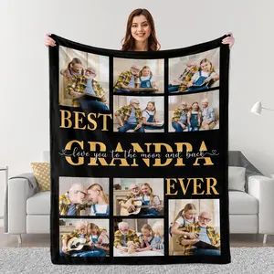 Gifts for Grandpa, Best Grandpa Ever Gifts, Custom Grandpa Blanket with Photos, Birthday Gifts for Grandpa from Granddaughter Grandson, Personalized Throw Blanket Gift Idea for Grandpa