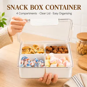 MIUVAD Snack Box Container with Lid, Divided Snack Storage Container, Multi-Compartment Candy Organizer Tray with Clear Lid for Nuts, Dried Fruit, Cookies, Kitchen Counter and Coffee Table Lightweight Transparent