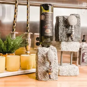 Bottle Drink Dispenser Handcrafted by Funky Rocks  Natural Stone Base Easy Pour Spigot Stainless Steel & Stone Handle for Parties Weddings Home Entertaining
