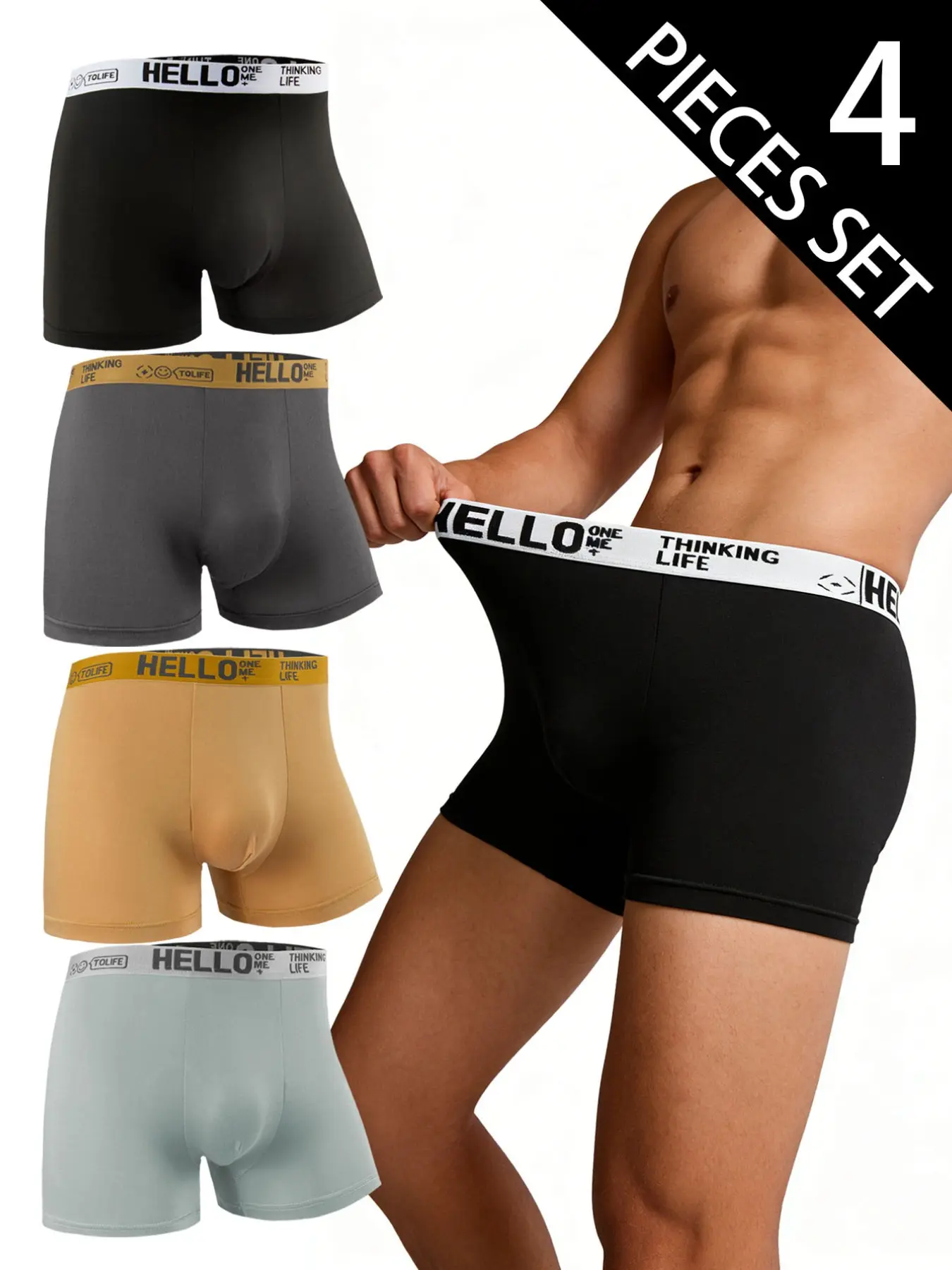 4-Pack Men's Polyester Briefs, Waistband Design, Moisture-Wicking Breathable Underwear, Ideal for Daily Wear and Sports