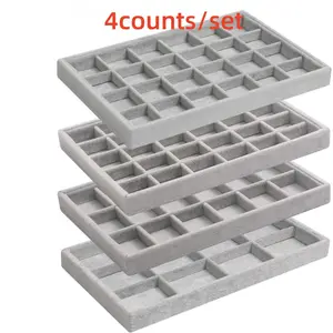 Set of 4 Jewelry Trays, Adjustable Dividers, Organizer Storage, Organizer Drawers for Earrings Necklaces Rings Bracelets, No Jewels Included