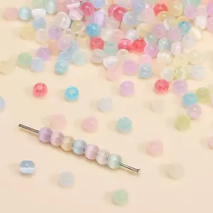 【A015】4mm Glass Seed Beads, Ice Jade Effect, Striped Cat's Eye Round Beads, DIY Handmade Jewelry Accessories, Loose Beads, Mixed Beads