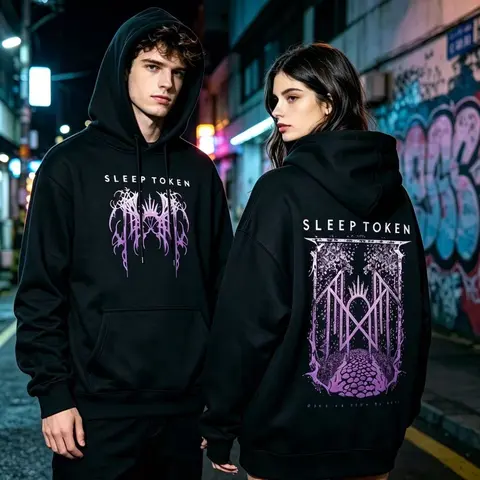 Men's Unisex Sleep Token Oversized Purple Cotton Hoodie - Bold 2-Side Print, Long Sleeve Casual Pullover, 2026 Tour-Ready Merch, Halloween Costume, Christmas Fashion Gift for Music Fans