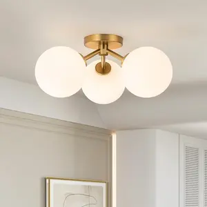 Mid Century Modern  Semi Flush Mount Ceiling Light Fixture 3 Light 18 inch, Globe Light Fixtures for Bedroom,Entryway,Hallway,Living Room,Kithcen,Dining Room