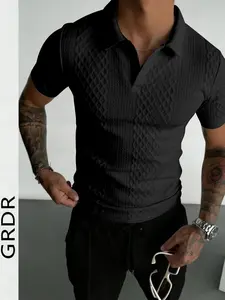 Men's Fashion Polo Shirt, Breathable Textured Fabric, Casual Fitted Short Sleeve, Suitable for Daily Commute, Business Leisure, Weekend Outing