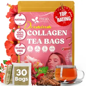 FreshDrinkUS, Premium Collagen Herbal Tea – 30 Tea Bags | Cinnamon Stick, Hibiscus, Dandelion Root, Moringa Leaves, Rose Hip, Ginger, Fennel Seed, Boswellia | Caffeine-Free, Natural Flavorful Blend