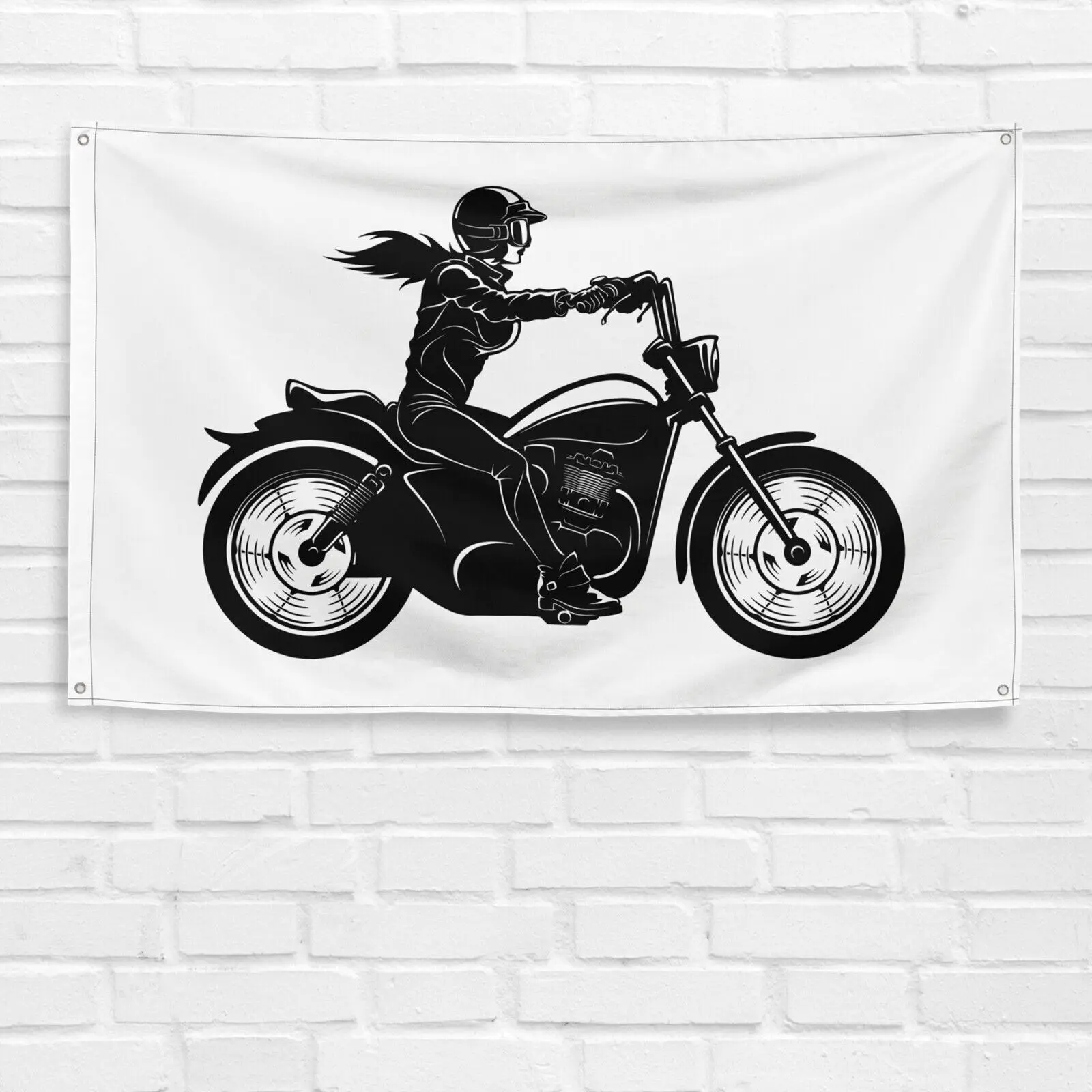 Unbranded & Handmade Motocross Biker Girl Banner, 3x5 ft Polyester Room Decor Banner for Wall Decor, Motorcycle Dirt Bike Racing Birthday Gift Backdrop, Wall Decor Banner