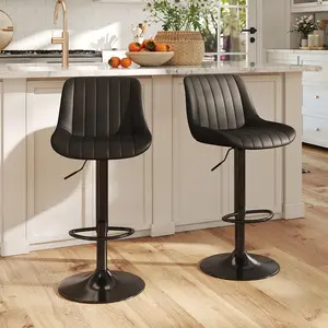 NUSETX Bar Stools, Swivel Counter Height Barstools with Back, Adjustable Anti-Scratch Fabric Bar Chairs, Modern Armless Kitchen Island Stool