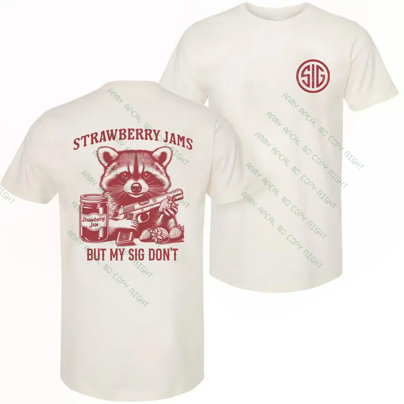 Sig Sauer Strawberry Jams But My Sig Don't 2 Sided T-Shirt, Unisex Short Sleeve Casual 100% Cotton, Top Menswear, For Sig Sauer Fan