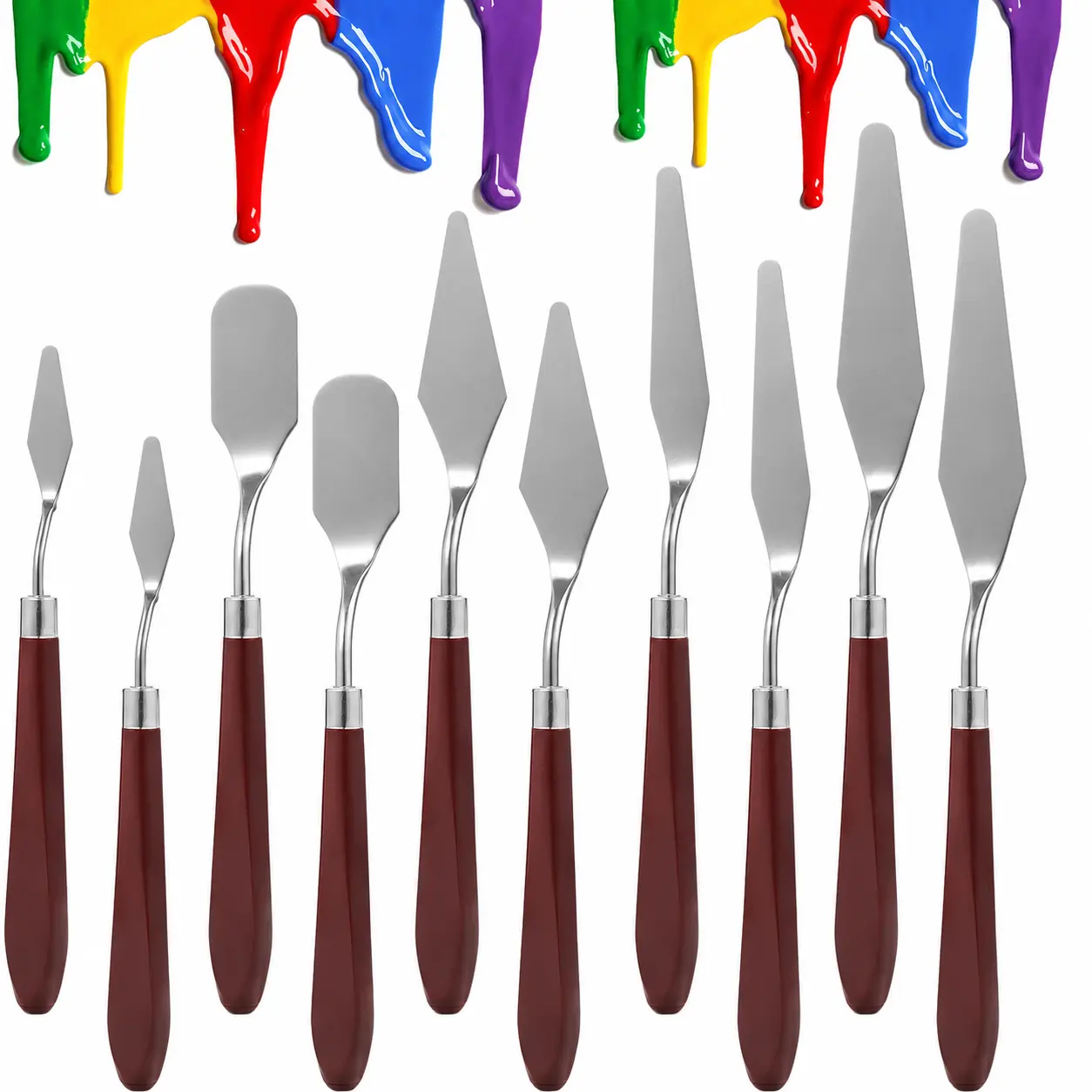 10PCS Palette Knife, Stainless Steel Painting Knife Set, Flexible Spatula Pallet Knife, Metal Artist Knives, Oil Painting Accessories Color Mixing Scraper for Oil, Canvas, Acrylic Painting