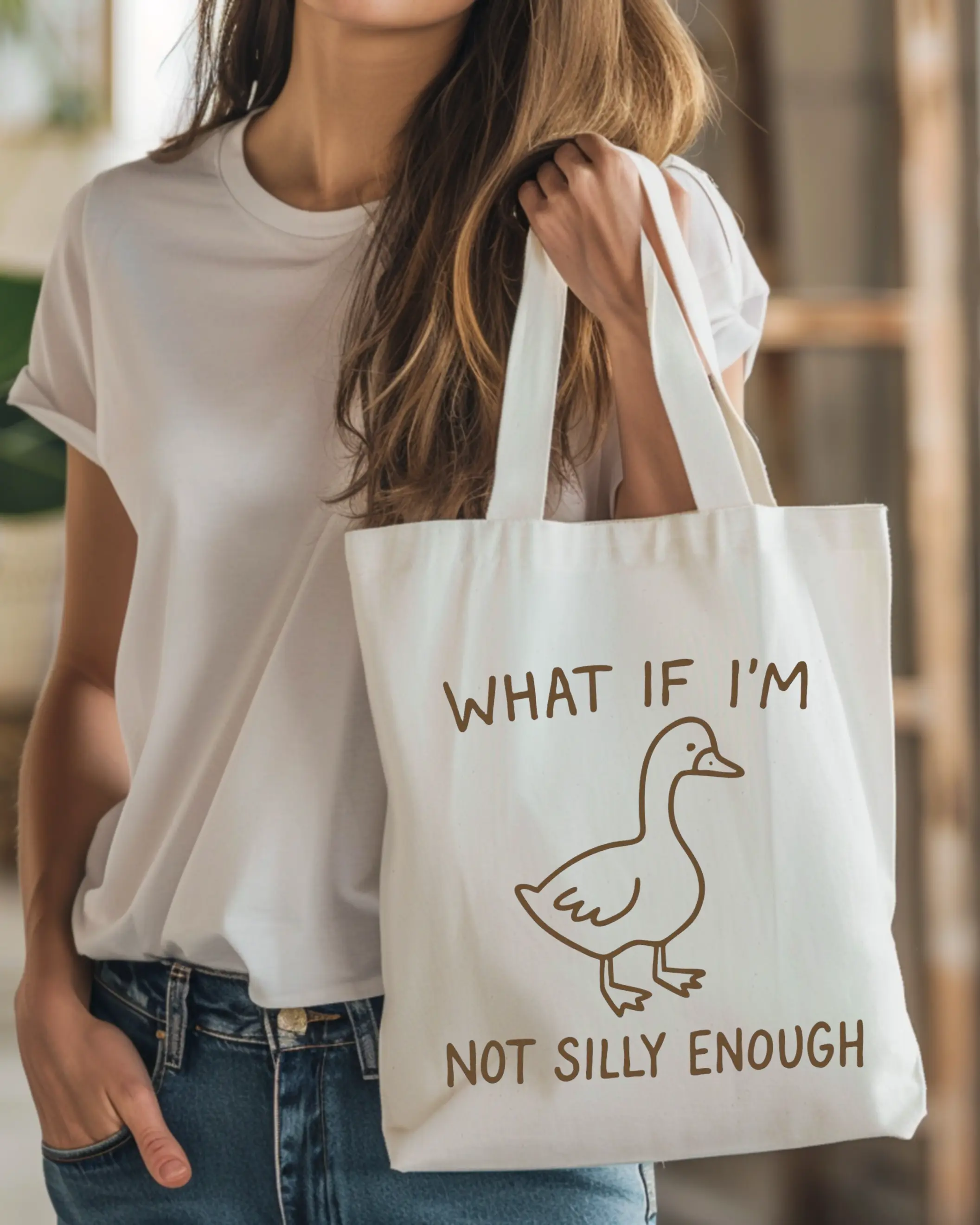 Silly Goose Tote Bag, 15X16 Inches 100% Cotton Lightweight Fabric Tote Bag