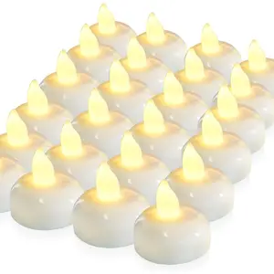24 Pack Waterproof Flameless Floating Tealights, Warm White Battery Flickering LED Tea Lights Candles - Wedding, Party, Centercounts, Pool & SPA
