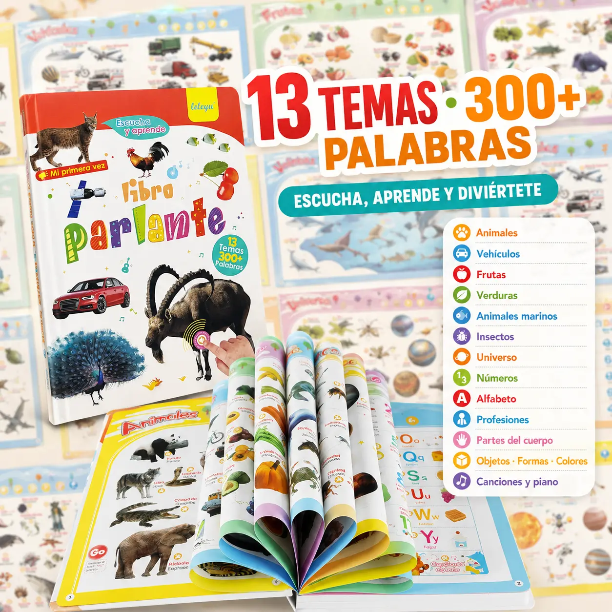 Spanish Interactive Educational Toy for Kids 1–6, Bilingual Sound Book for Early Language Learning, Interactive Educational Toy with 300+ Words & 13 Themes, Perfect Gift Idea for Toddlers