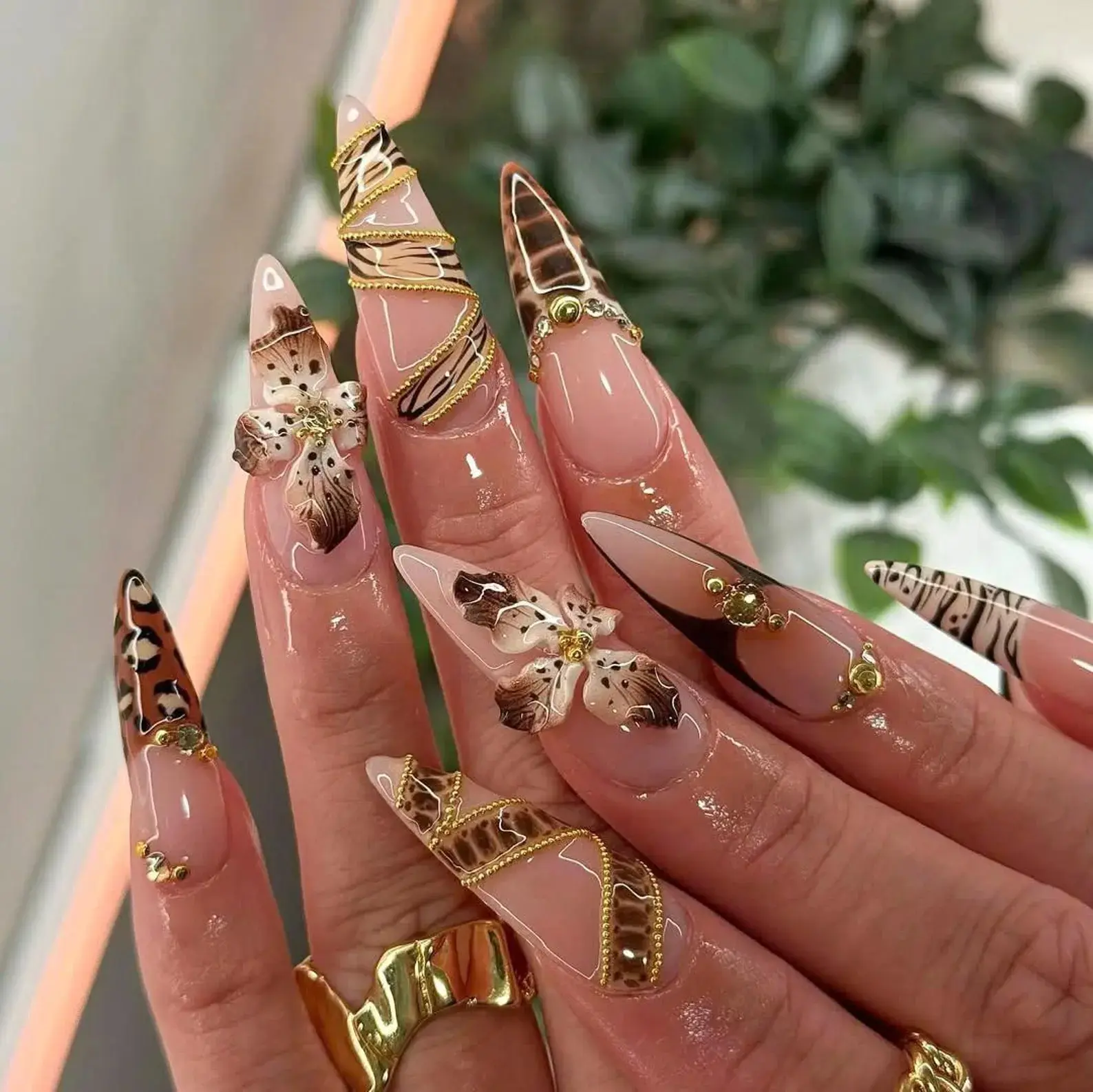 Nailchemy - Brown Nails, Chic Animal Fall Press On Nails With 3D Floral Accents, Tortoise Shell Nails In Neutral And Brown Tones For Autumn, Luxe Nails