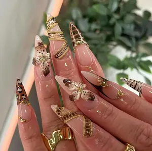 Nailchemy - Brown Nails, Chic Animal Fall Press On Nails With 3D Floral Accents, Tortoise Shell Nails In Neutral And Brown Tones For Autumn, Luxe Nails