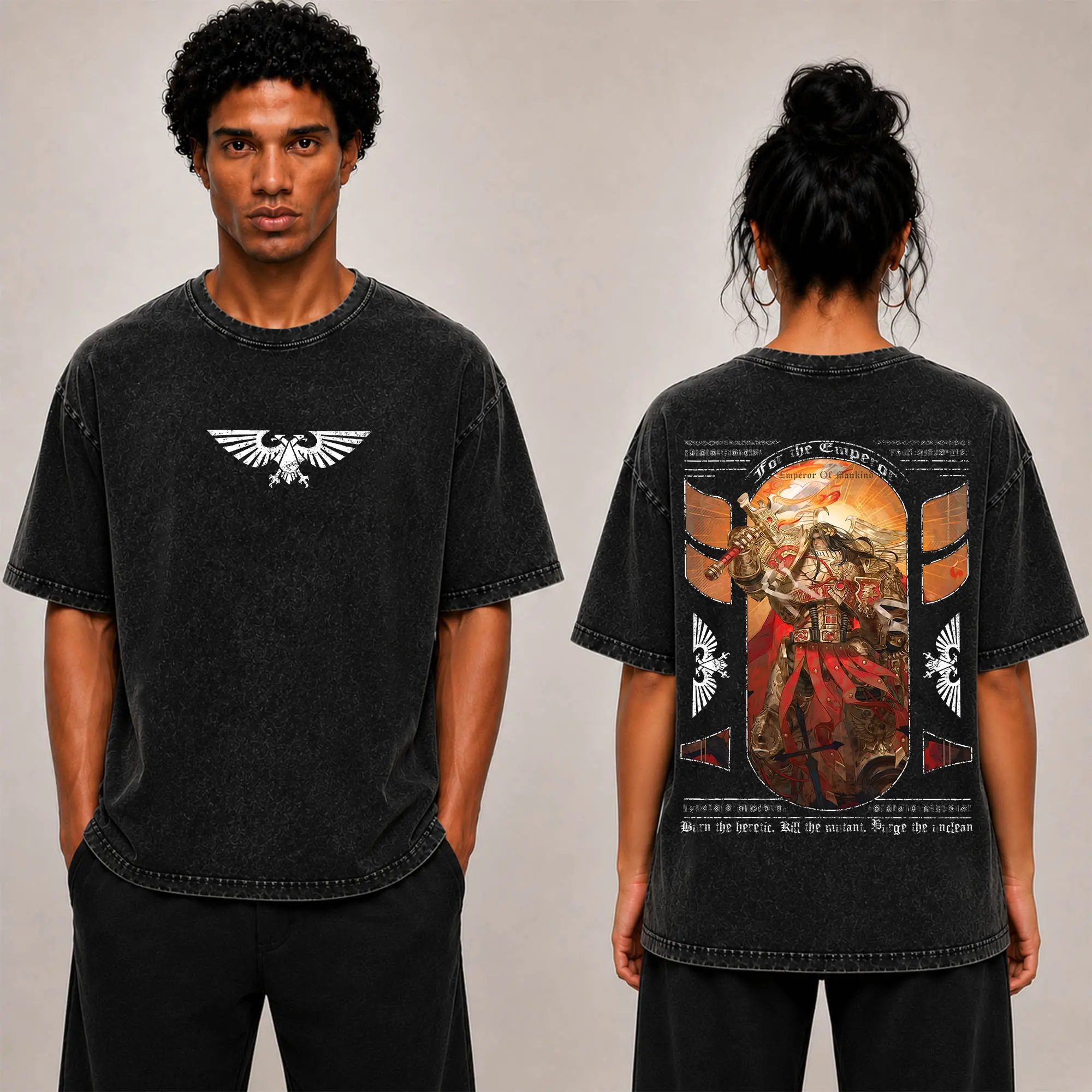 The Emperor - Warhammer 40k Menswear Gift for Game Fans Top Apparel Classic Oversized Seamless Simple Straight Man Designer Shirts Men's Regular Fit Floral Print Tee Heavyweight Cotton T-Shirts Featuring Epic Panther Design washed black