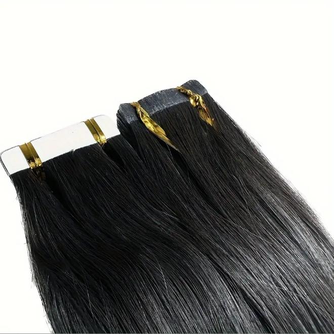 20PCS 30g Double-Sided Seamless Tape-In Real Human Hair Extensions, Natural Black #1B Straight 12-28 Inches, Premium Reusable Long-Lasting Hair, Easy Application & Gentle On Hair