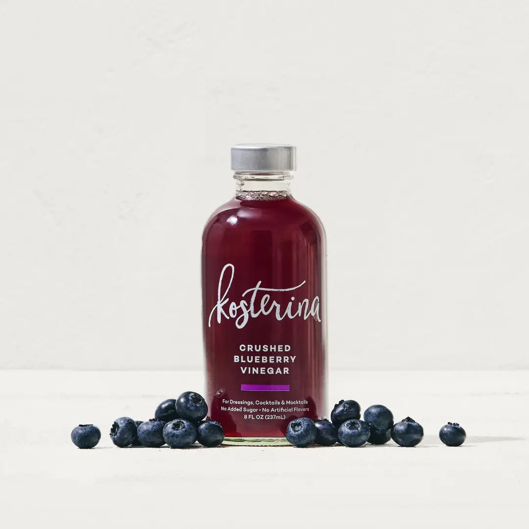 Kosterina Crushed Blueberry Vinegar - 8oz Glass Bottle, Simple & Clean Ingredients, Sweet & Tangy Flavor