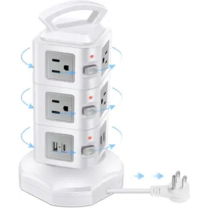 10-Outlet Power Strip USB C 20W Surge Protector | Retractable Extension Cord with 4 USB Ports | Desk Organizer Plug Outlet Extender |  Tower for Cell Phone, , , , Office