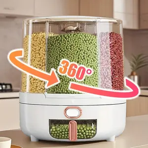 Rotating for Rice Bucket |6-Grid Cereal Dispenser, for Rice Bucket |Large Capacity Airtight Dispenser with A Transparent Window, Features Moisture-Proof And Insect-Proof Design, Suitable for Rice