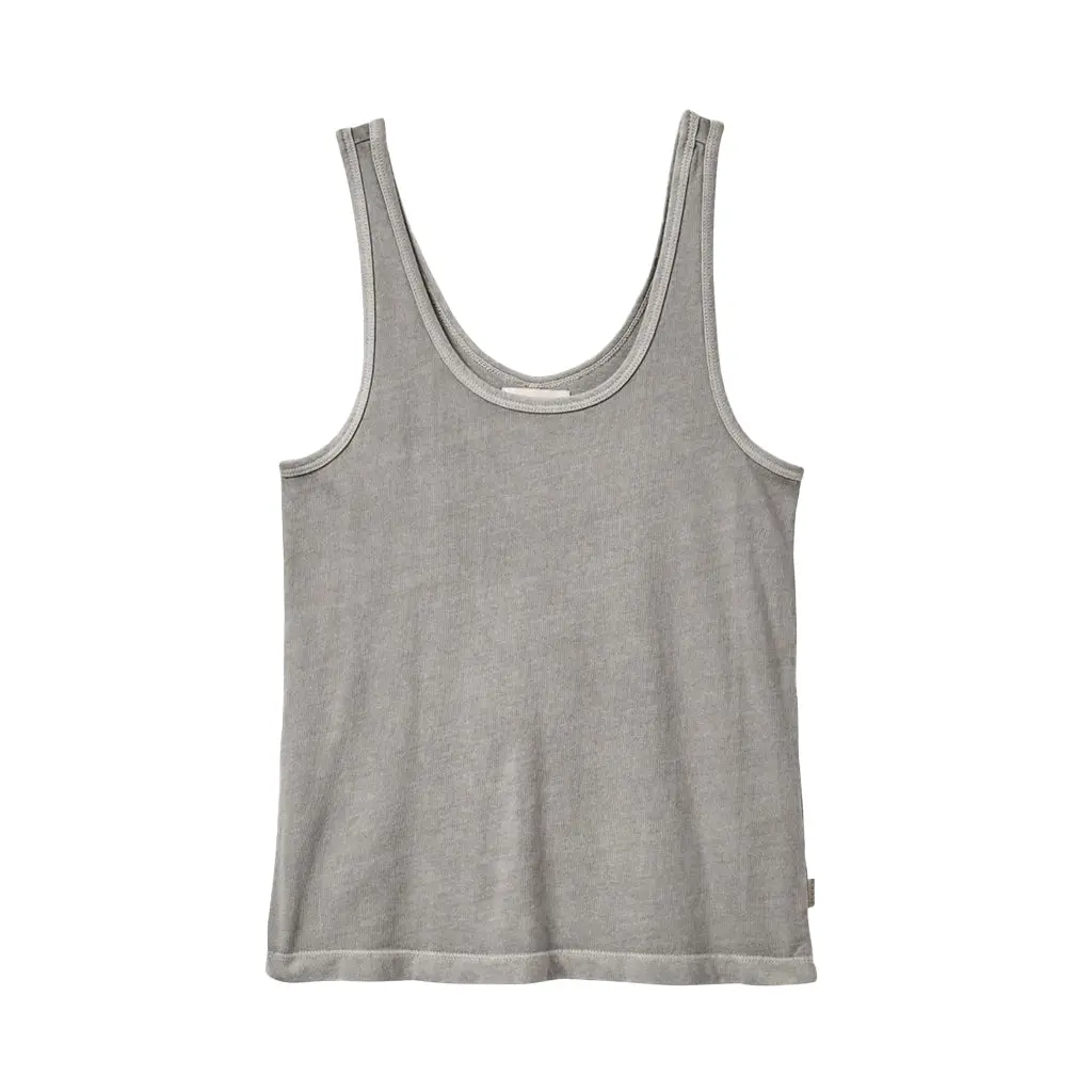 Brixton Women's Sleeveless Minimalist Organic Cotton Scoop Neck Tank Top - Garment-Dyed with Acid Wash, Breathable, Casual Fit, Washed Black, Flag-Embellished, Garment Dye With Acid Wash