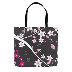 Dark Cherry Blossom Tote Bags