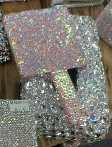 Bling Bling! Pink Large Stone Crystal Christmas Tree Rhinestone Square Handheld Mirror 9” x 5”