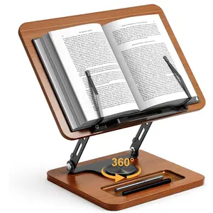 360° Rotating Book Stand – Adjustable Hands Free Reading Holder with Page Clips for Books, Tablet & Laptop