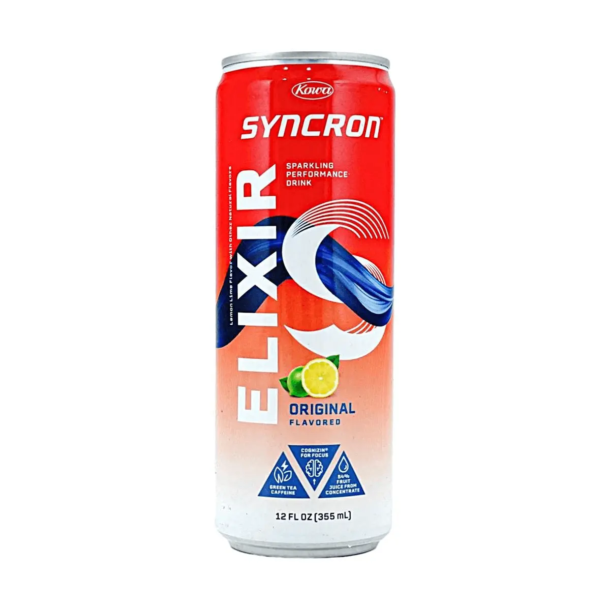 SYNCRON ELIXIR Japanese Electrolyte Sparkling Performance Drink, Original Flavor 355ml - Cognizin Nootropic, Green Tea Caffeine, 54% Juice