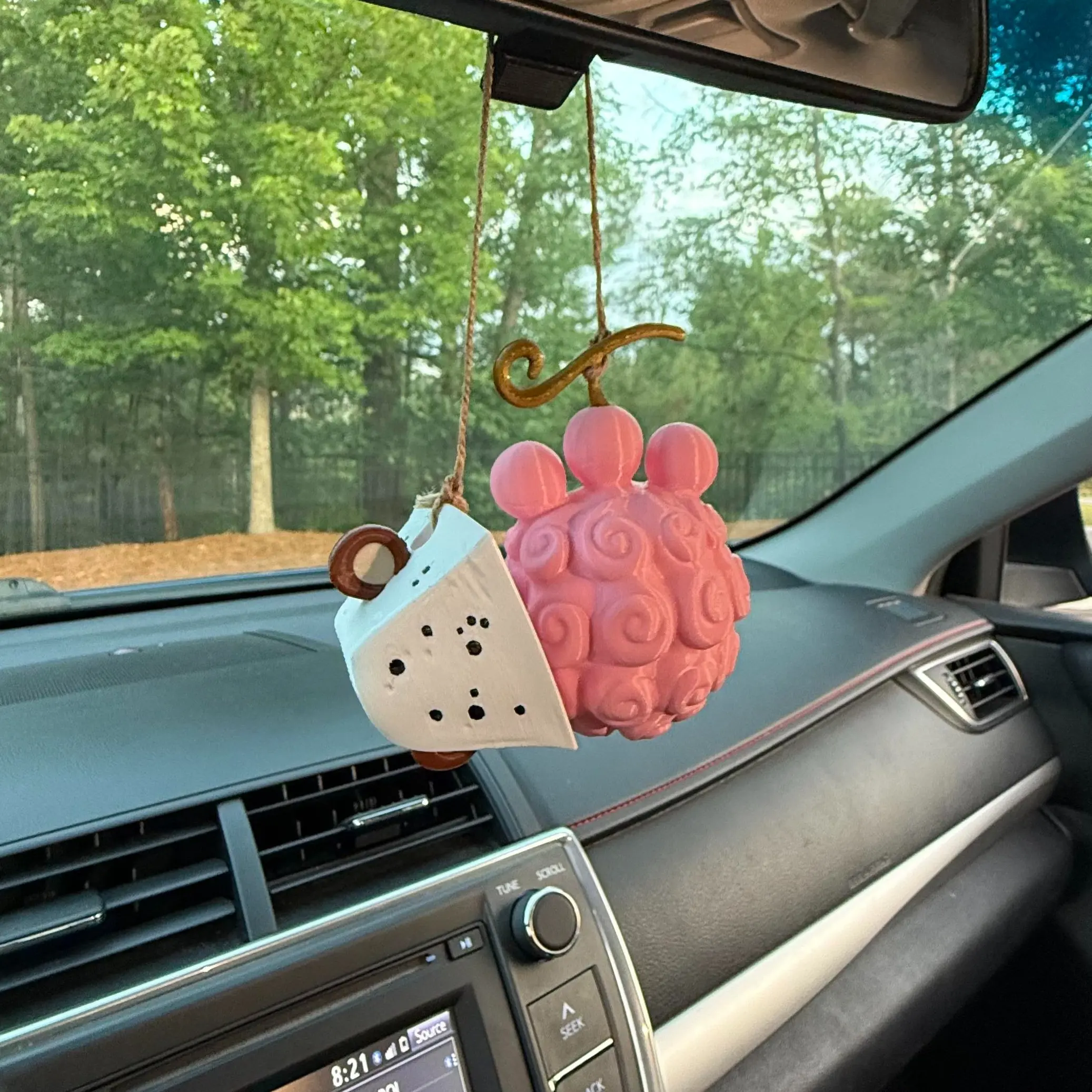 Kuma Fruit and Hat Rear View Mirror Hanger | Paw Paw Nikyu Nikyu no Mi Anime Car Decor, Bartholomew Kuma Charm, Fan Collectible Gift