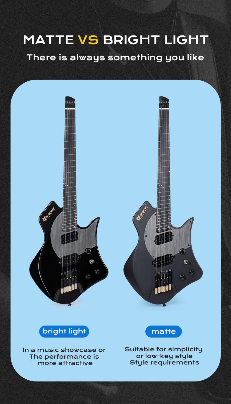 Bullfighter D350 Headless Electric Guitar – 24 Fanned Multi-Scale, Kill Switch Button for Stutter Effects, Pull-Push Coil Split, Lightweight Okoume Body – Modern Ergonomic Design for Technical Players