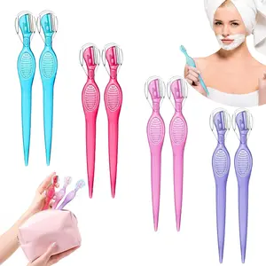 8 Pcs Women Eyebrow Razors, Multifunctional Stainless Steel Facial Hair Remover with Safety Protective Cover, Anti-slip Mini Face Shaper Trimmer for Peach Fuzz, Lip Hair, Dermaplaning, 4 Assorted Colors