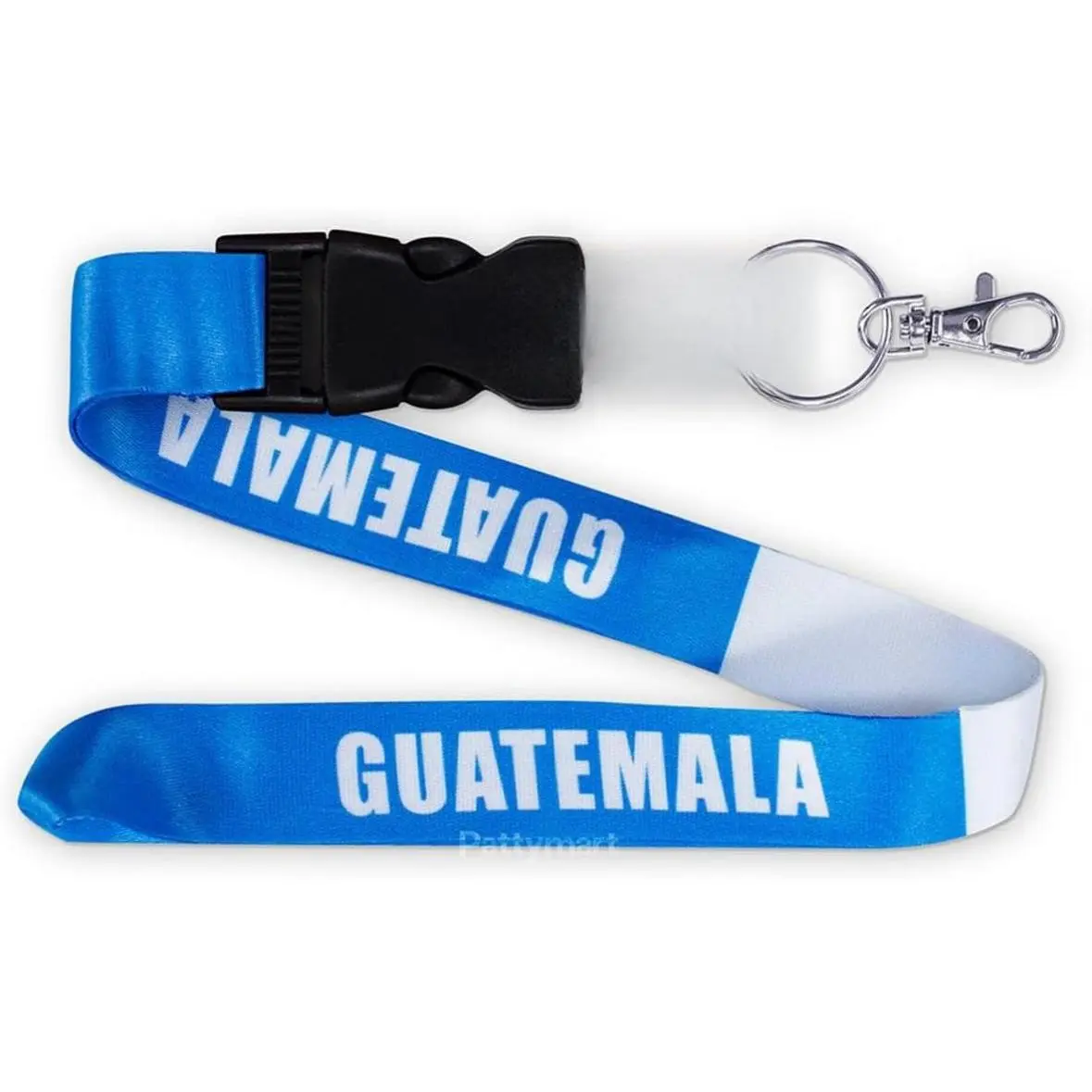 Guatemala Flag Lanyard - Llavero, Detachable Buckle, 3/4 Inch Wide x 20.5 Inches Long, Unisex, ID or Key Holder, Blue with Guatemala Flag Design
