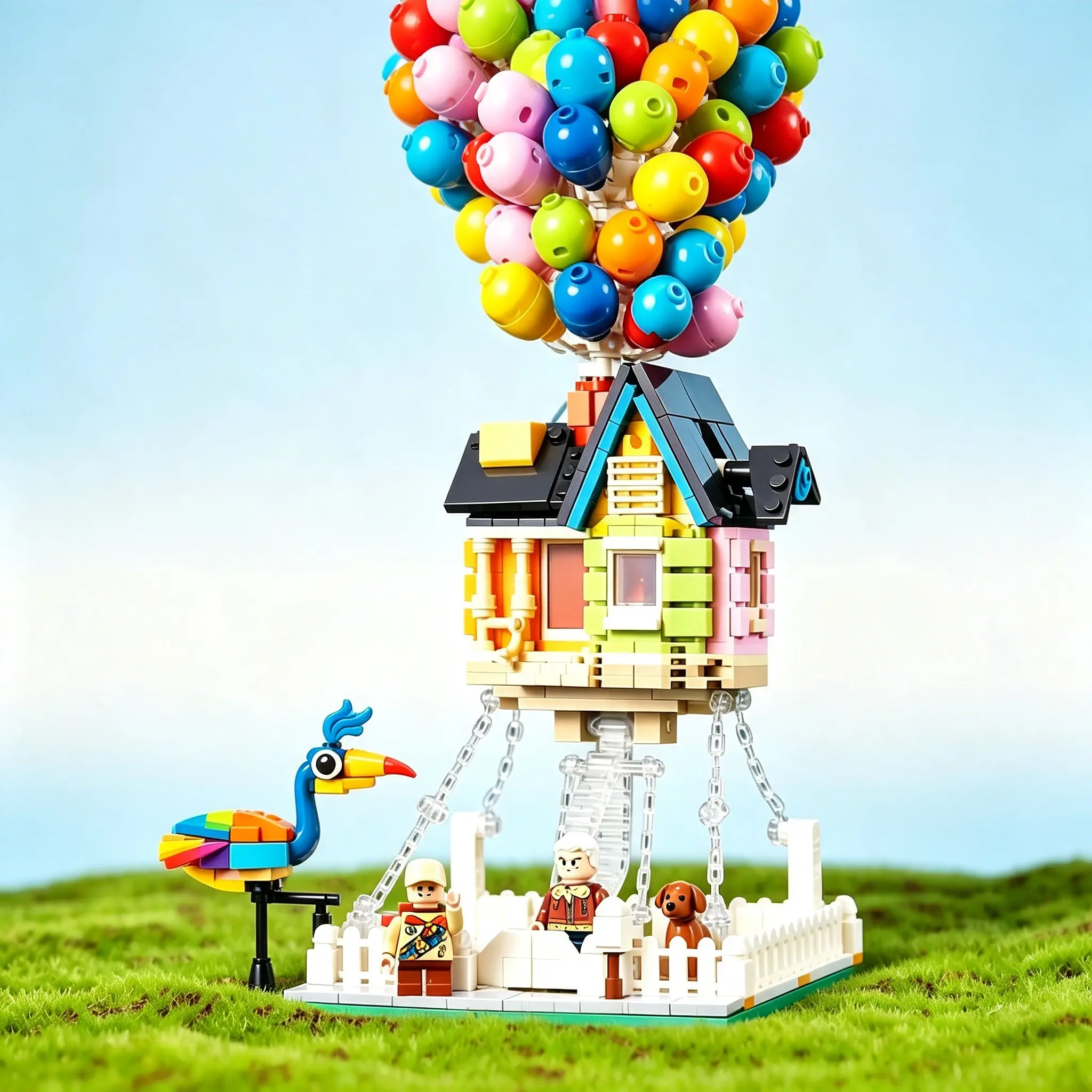 2-in-1 Floating Balloon House STEM Building Blocks Set, Movie-Inspired DIY Model Kit, Collectible Creative Toy with Removable Transparent Stand, Ideal Christmas Birthday Gift for Kids & Adult Movie Fans Magnetic Building Tiles