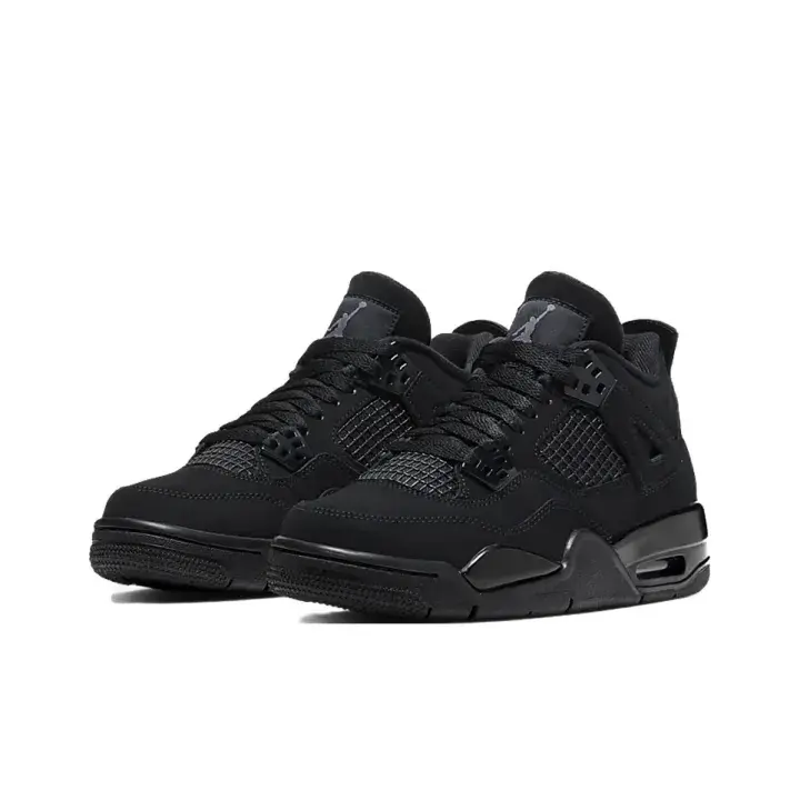 All Black Mesh Low Top Basketball Sneakers, Retro Street Sport Shoes, Shock Absorbing Casual Daily Footwear With Original Shoe Box
