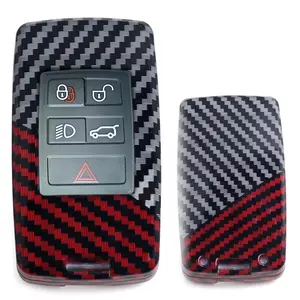iJDMTOY Glossy Black/Red Mix Color Carbon Fiber Finish Hard Plastic Key Fob Case For Land Rover 2018-up Range Rover/Sport/Evoque, Defender or Discovery Intelligent Smart Key