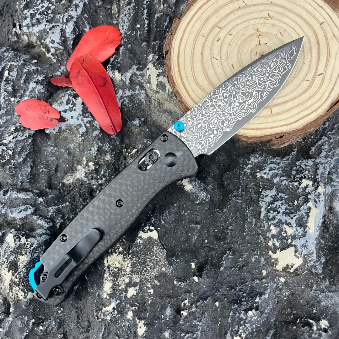 Folding utility knife with Damascus steel blade and carbon fiber handle, kitchen tool, men’s gift, EDC tools, outdoor camping pocket knives