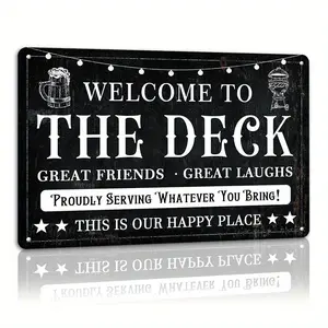 12x8 Inch Welcome to The Deck Metal Sign, Outdoor Patio Wall Decor, Funny Deck Sign for Porch, Backyard, BBQ Area, Garage Bar, Man Cave Decor