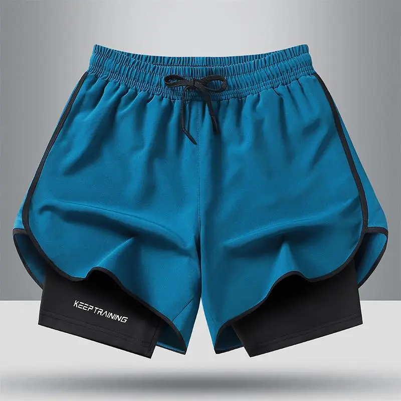 Men's 3-Pack 2-in-1 Running Shorts, Fitted Cut Quick-Dry Polyester with Anti-Chafe Compression Liner and Drawstring for Training & Jogging, Polyester Clothing, Sporty Chic, Active, Breathable, Casual, Compression Pad, Built-In Compression Padding