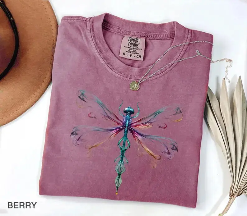 Comfort Colors Bright Golden Dragonfly TShirt, Cute Women T-shirt, Cute Dragonfly Tee, Cute Women Gift, Boho Girly Gift