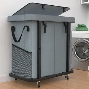 50 Gal(190L) High Large Laundry Basket with Wheels, Rolling Laundry Hamper, Laundry Cart with Frame and Removable Bag, Suitable for Laundry Room, Bedroom (Grey, 2 Section 190L)